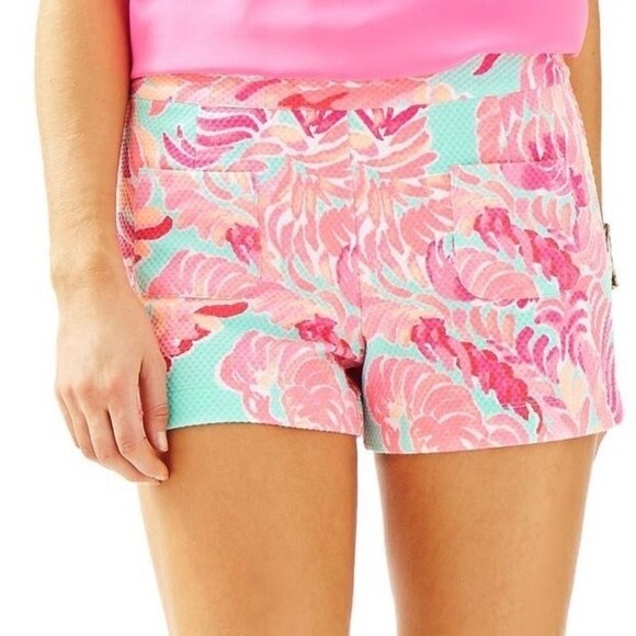 Lilly Pulitzer Shorts Womens 0 Pink Alycia Poolside Blue Lovebirds Waffle Knit - Picture 2 of 12